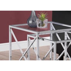 Nesting Tables - Set. 2pcs / Chrome Metal / Tempered Glass