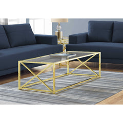 COFFEE TABLE - 44"L / GOLD METAL WITH TEMPERED GLASS
