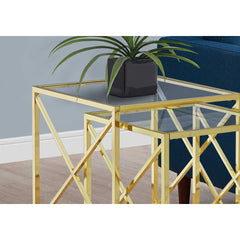 Nesting Tables - Set. 2pcs / Gold Metal / Tempered Glass