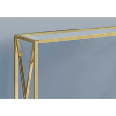 ACCENT TABLE - HALL CONSOLE - 42"L/ GOLD METAL WITH TEMPERED GLASS