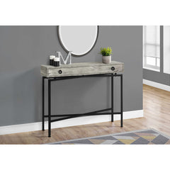 ACCENT TABLE - HALL CONSOLE - 42"L / GREY FAUX WOOD / BLACK CONSOLE
