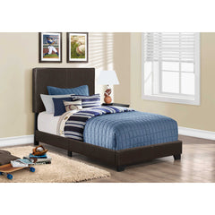 BED - TWIN / DARK BROWN LEATHERETTE