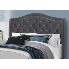 BED - QUEEN / DARK GREY VELVET SILVER BORDER