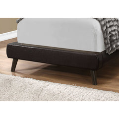 BED - TWIN / WOODEN LEGS DARK BROWN FAUX LEATHER