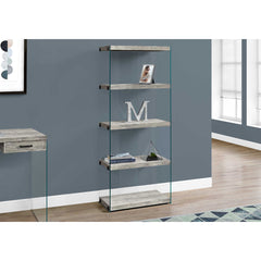 SHELF - 60"H / GREY FAUX WOOD WITH TEMPERED GLASS