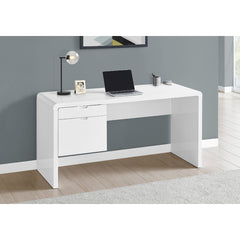Computer desk - 60 in - with 2 drawers - Glossy white