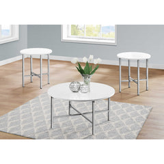 Coffee table set - 3 pieces - Glossy White / Metal Chrome