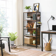 Bookcase - Office Storage Shelf - 4 Tier - Rustic Brown and Black