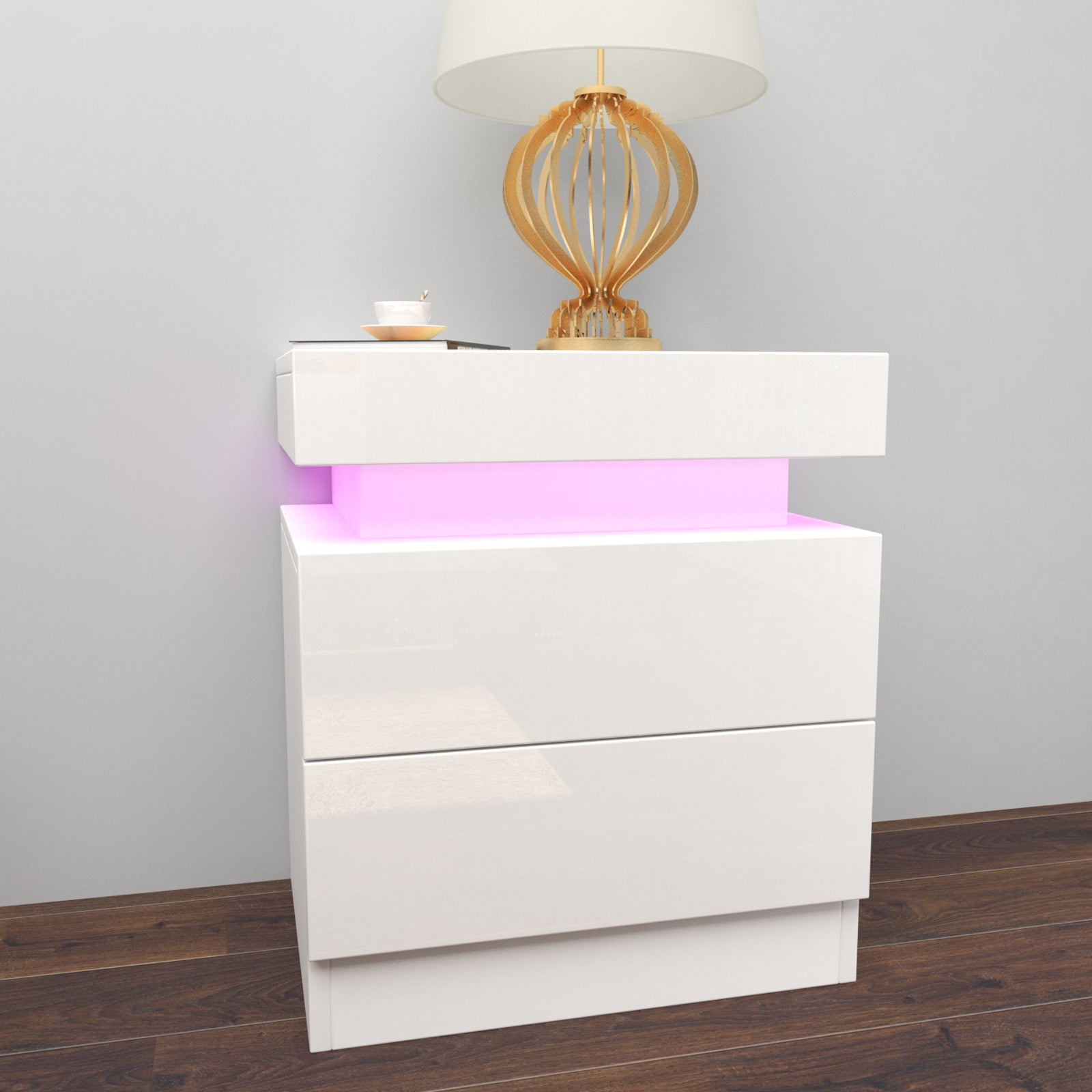 Table de chevet avec led table d'appoint - 2 tiroirs - Blanc – Meubles N2RM