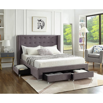 Lilia - Queen Bed - Grey Velvet Tufted