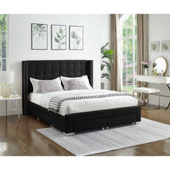 BED - KING / 4 STORAGE DRAWERS BLACK UPHOLSTERED FABRIC