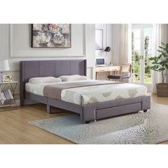BED - QUEEN / WITH 1 STORAGE DRAWER GRAY FABRIC