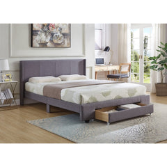 BED - FULL / WITH 1 STORAGE DRAWER GRAY FABRIC