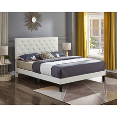 BED - QUEEN / WHITE FAUX LEATHER UPHOLSTERED