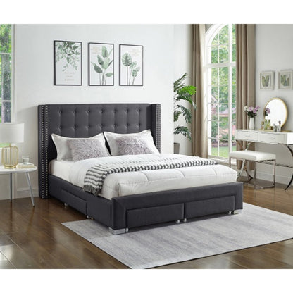 Lilia - Queen Bed - Grey Tufted Fabric