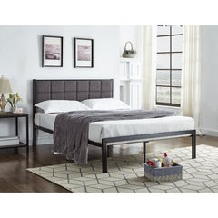 BED - TWIN / BLACK METAL PADDED IN GRAY FABRIC