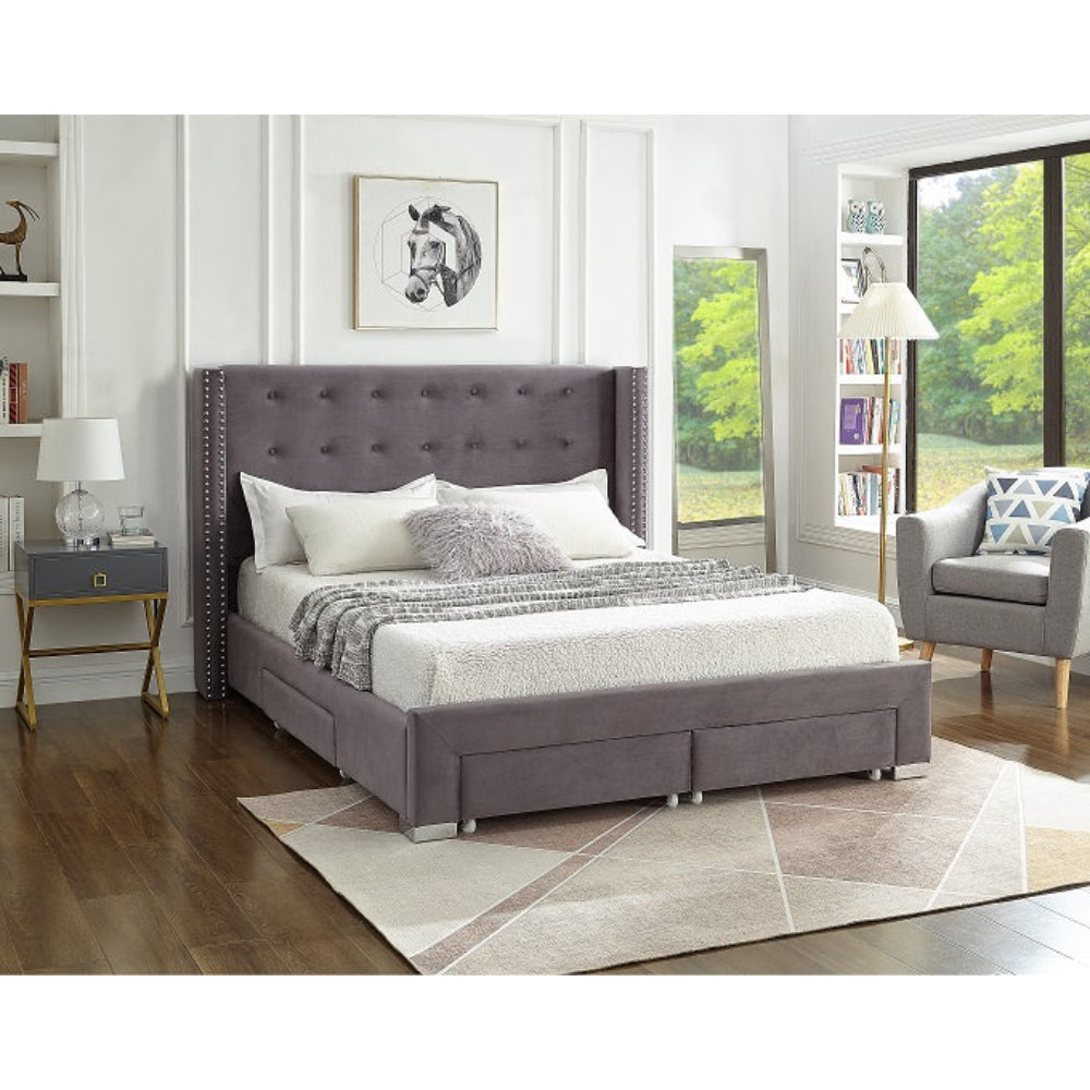 Lilia - Queen Bed - Grey Velvet Tufted