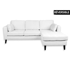 Sofa Sectionnel en L - Reversible - Tissu Blanc - Puffy