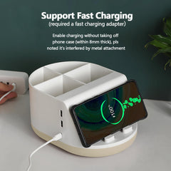 Multi-functional 4-compartment desktop organizer with wireless charger